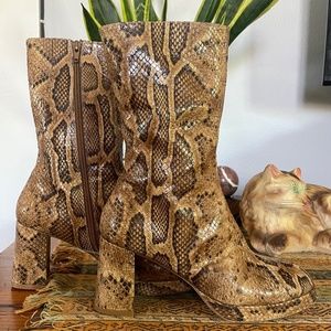 MIISTA CARLOTA Snake Skin Print Ankle Boots in Brown size EU 38 US 7.5 RARE